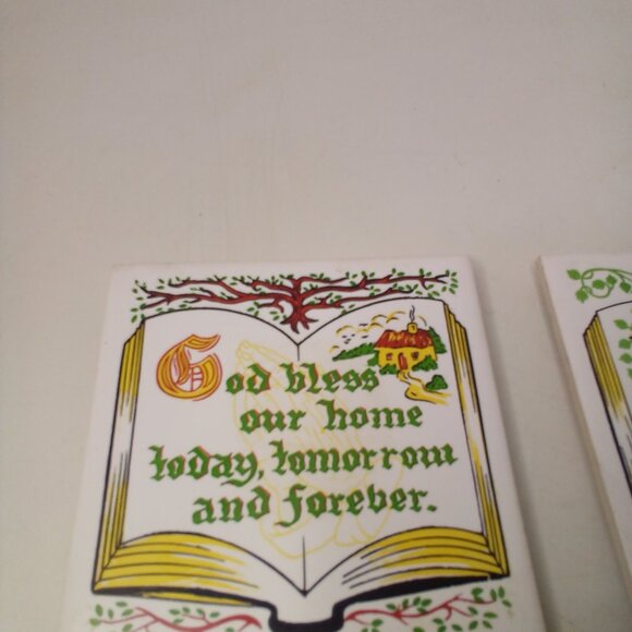 Vintage Ceramic Trivet Coaster Lot of 4 Bible Verse 4" - Picture 4 of 12